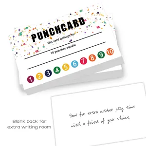 Student reward punch cards with name section and 1-10 tracking points for classroom use