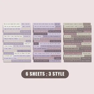 Close-up of 6 sheets Small Talk quote stickers in 3 vintage styles for DIY journaling