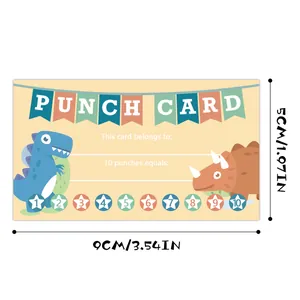 Detailed view of dinosaur punch cards for kids with size dimensions 9cm by 5cm