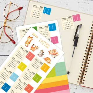 Adesivi per calendario mensile 2026 con linguette colorate e graziose grafiche di gatti