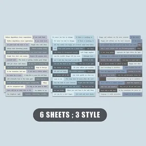 Detailed view of 6 sheets vintage motivational English quote stickers in blue and grey