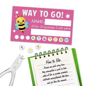 Pink bee reward card set with hole puncher and task progress circles for students