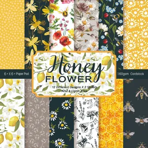 Detail of Honey Flower 6x6 inch paper pad showcasing 12 unique floral and bee designs