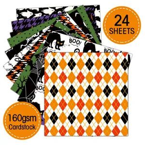 24 sheets of 160gsm Halloween themed cardstock featuring ghosts and spider webs