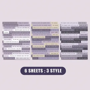 Macro view of 6 sheets vintage Small Talk stickers with English phrases for DIY journals