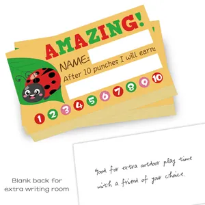 Business classroom cartoon ladybug punch reward cards for students with goal tracking