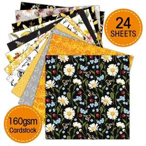 24 sheets of 160gsm bee garden themed scrapbook paper for DIY album crafts