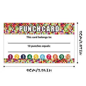 Detailed dimension view of a 9x5cm cartoon punch card with 10 colorful reward circles