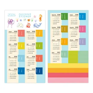 Adesivi per calendario 2026 con illustrazioni marine e schede indice colorate adesive