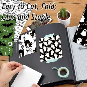 Halloween scrapbooking paper set with ghosts and black cats for DIY photo album decor