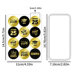 Black and gold 2025 graduation stickers for gift seals and party favor decorations