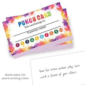 Cartoon reward punch cards with colorful watercolor design for classroom student incentives