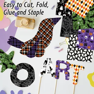 Halloween decorative paper set for scrapbooking with ghost, bat, and pumpkin patterns