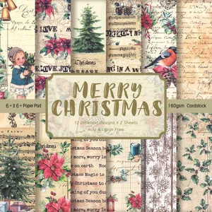 Vintage Christmas Scrapbooking Paper Pad Acid Free DIY Background Material Paper For Journaling Album Card Making Crafting