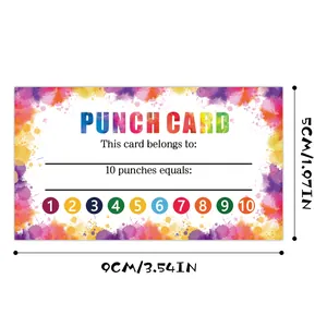 Detail view of colorful 5x9cm student punch card with watercolor edges and 10 reward slots