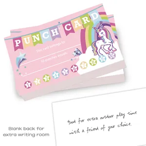 Unicorn punch cards for student rewards with stars and rainbow design for classrooms