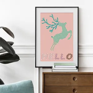 Polka dot deer decorative scrapbook paper with HELLO lettering for DIY crafts