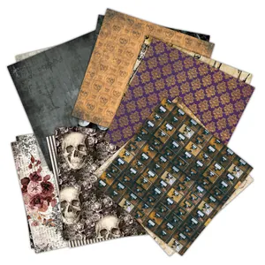Macro view of vintage Gothic scrapbooking paper with skull and floral textures