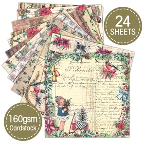 Vintage Christmas 160gsm decorative paper pack with 24 assorted patterns for scrapbooking