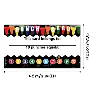 Detailed size specifications for 5x9cm educational reward punch cards with crayon design