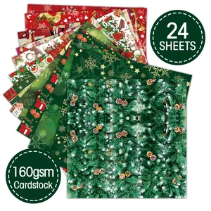 24 sheets of 160gsm Christmas scrapbooking cardstock with festive pine and snowflake patterns