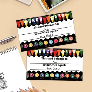 Detail of 10-punch student reward cards with cartoon crayon design on beige background