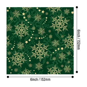 6-inch green Christmas decorative paper with gold snowflake and star patterns for DIY albums