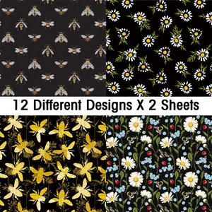 Detail showing 12 nature-themed designs with bees and daisies for DIY scrapbooking