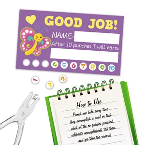 Detail of purple butterfly reward card with metal hole puncher for student motivation