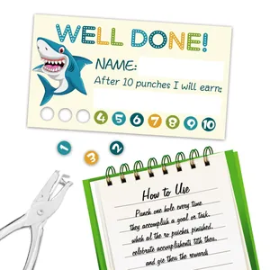 Shark loyalty punch card set with metal puncher and manual for classroom rewards