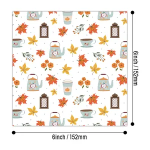 Papel de scrapbooking cuadrado de 15cm para Acción de Gracias con hojas de maple y té