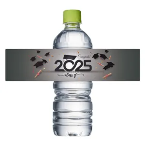 Etiquetas personalizadas para botellas de agua graduación 2025 diseño negro y gris