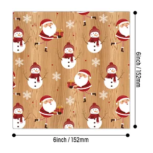 6-inch Christmas scrapbook paper with Santa and snowman patterns on wood texture