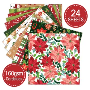 24 sheets of Christmas decorative scrapbooking paper set 160gsm with festive holiday patterns