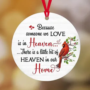 Christmas Memorial Cardinal Acrylic Round Hanging Ornament For Home Tree Decoration Angel In Heaven Round Memorial Sign
