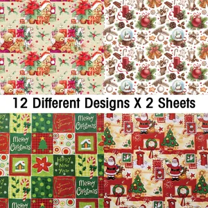 Christmas scrapbook paper featuring 12 designs including teddy bears and Santa patterns