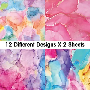 Macro view of 12 alcohol ink marble patterns for DIY scrapbooking and journal decoration