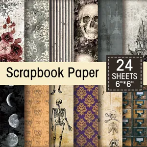 Vintage Gothic Scrapbook Paper Acid Free Cardstock Skull Moon Phase Patterns For DIY Photo Album Decorating Crafting Supplies
