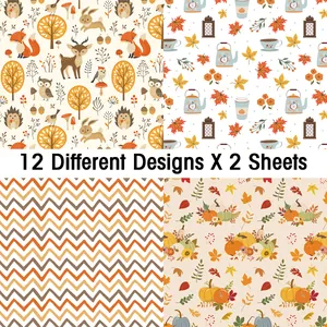 Vista detallada de 12 diseños de papel de scrapbooking otoñal con animales del bosque