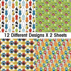 Detail of 12 cartoon cat patterns for DIY scrapbooking and decorative paper journals