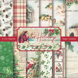 Paquete de Papel para Scrapbooking de Navidad Vintage Cartulina Decorativa Sin Ácido Para Álbum de Fotos Bricolaje Diario