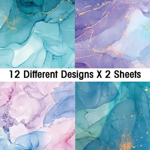 Close-up of marble alcohol ink craft paper with fluid art patterns and gold textures