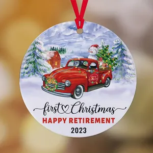Ronde Acryl Kerstboom Hangende Ornament 2023 Eerste Kerst Getrouwd Verloofd Pensioen Herdenkingshanger Met Rood Lint