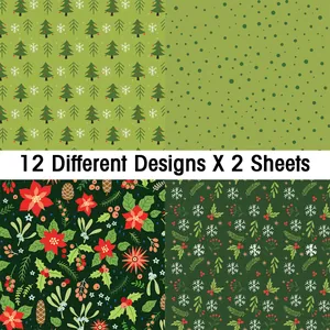 Christmas scrapbook paper set featuring 12 festive patterns for DIY album decoration
