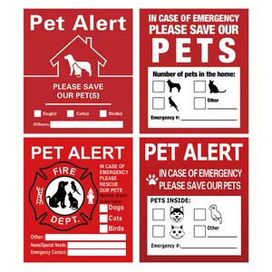 Autocollants d'alerte sécurité PET inside rouges pour fenêtres avec icônes d'animaux et contact