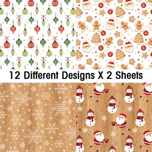 Detail of 12 Christmas pattern designs including Santa and ornaments for DIY scrapbooking