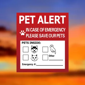 Autocollant PET ALERT rouge pour sauvetage d'urgence avec icônes et champ de contact