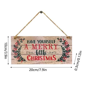 Details des quadratischen Weihnachtsschilds aus Holz mit Maßen und rustikalem Seil