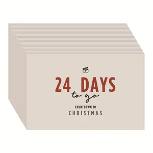 Set of 24 Christmas countdown cards in beige with festive holiday greeting text