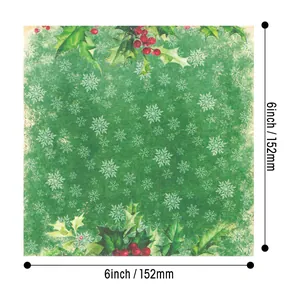 Papel cuadrado de 6 pulgadas para álbumes de Navidad con copos de nieve y bordes de bayas rojas